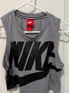 Nike Women’s Grey Cropped Tank with Black Swoosh Logo